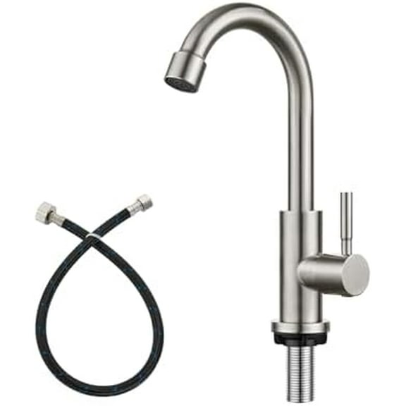 Kitchen Faucet Single Handle 1 Hole Deck Mount SUS304 Stainless Steel Sink Bar Tap Goose Neck,Cold Water Faucet,Brushed Nickel$$