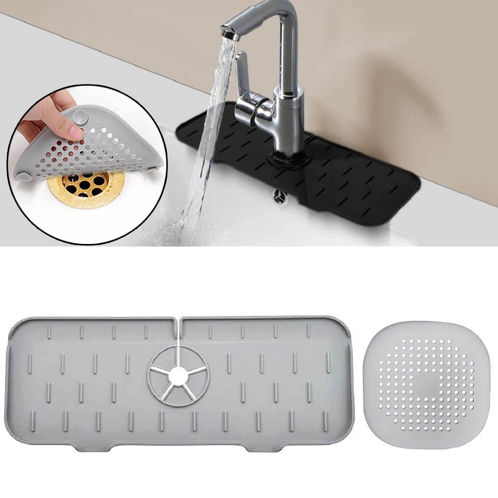 Kitchen Faucet Sink Splash Guard, Silicone Faucet Water Catcher Mat Sink  Draining Pad Behind Faucet, Grey Rubber Drying Mat for Kitchen & Bathroom