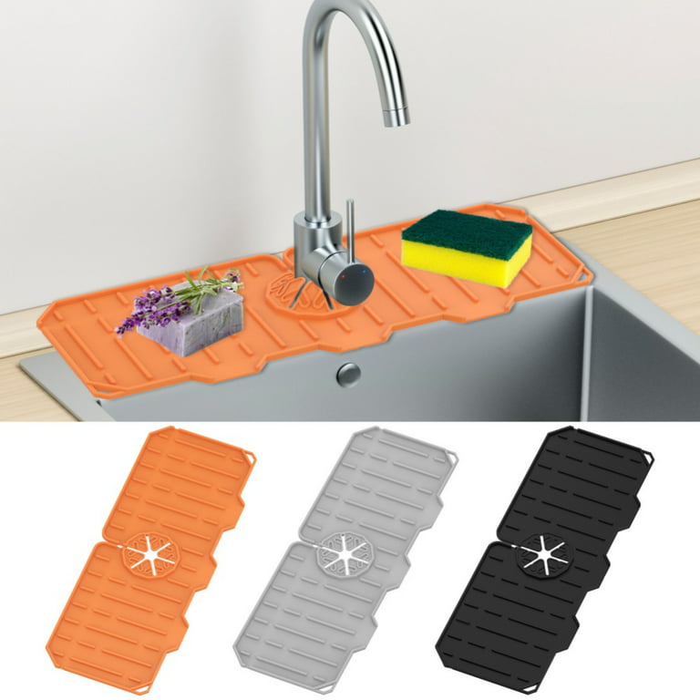 Kitchen Faucet Sink Splash Guard, Silicone Faucet Water Catcher Mat – Sink  Draining Pad Behind Faucet, Grey Rubber Drying Mat for Kitchen & Bathroom