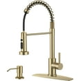 thumbnail image 1 of Kitchen Faucet with Soap Dispenser, Gold Stainless Steel Single Handle Modern Spring Commercial Sink Faucet with Pull Down Sprayer for Laundry & Utility Room RV Camp Bar Farmhouse, 1 of 14