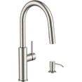 thumbnail image 1 of Kitchen Faucet with Soap Dispenser, Modern Brushed Nickel, Single Handle High Arc Stainless  Kitchen Sink Faucet with Pull Down Sprayer, 1 or 3 Hole Deck Mount for RV, Laundry, Outdoor, 1 of 7