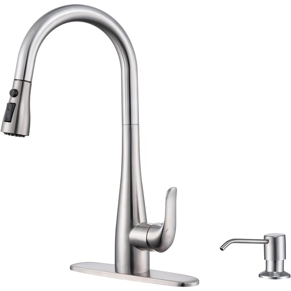 Kitchen Faucet with Soap Dispenser and Pull Down Sprayer - Stainless  Single Handle Kitchen Sink Faucet, 1 or 3 Hole Design for Modern Farmhouse Kitchens, Rv, and Bar Sinks(Brushed Nickel)