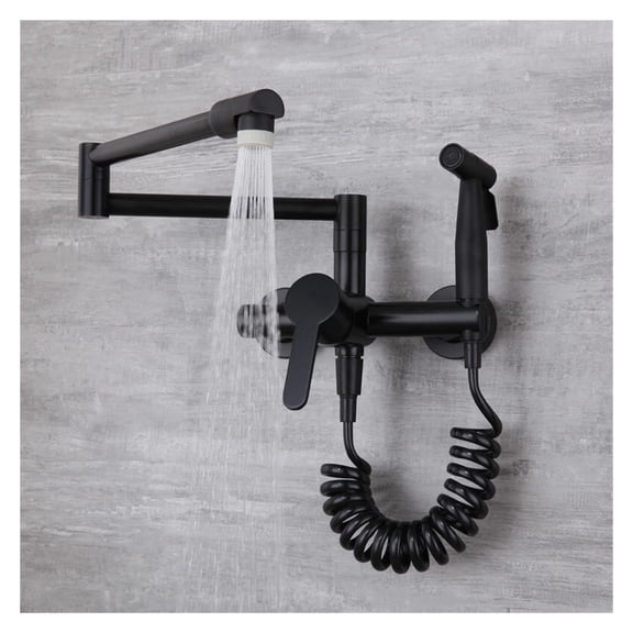 Kitchen Faucet Solid Brass Hot Cold Sink Mixer Taps With Spray Gun Wall Mounted Rotation Foldable