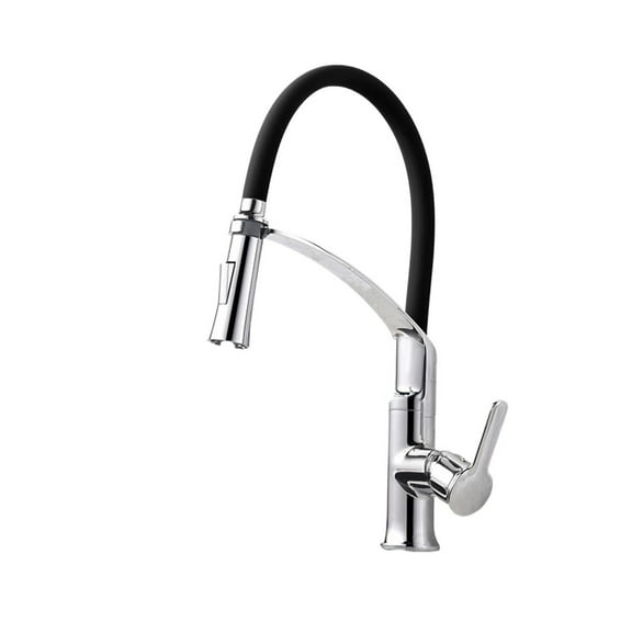 Kitchen Faucet Solid Brass Single Handle, One Hole Kitchen Sink Faucet With 360 Swivel Modern Rubber Neck Pull Down Sprayer Rubb