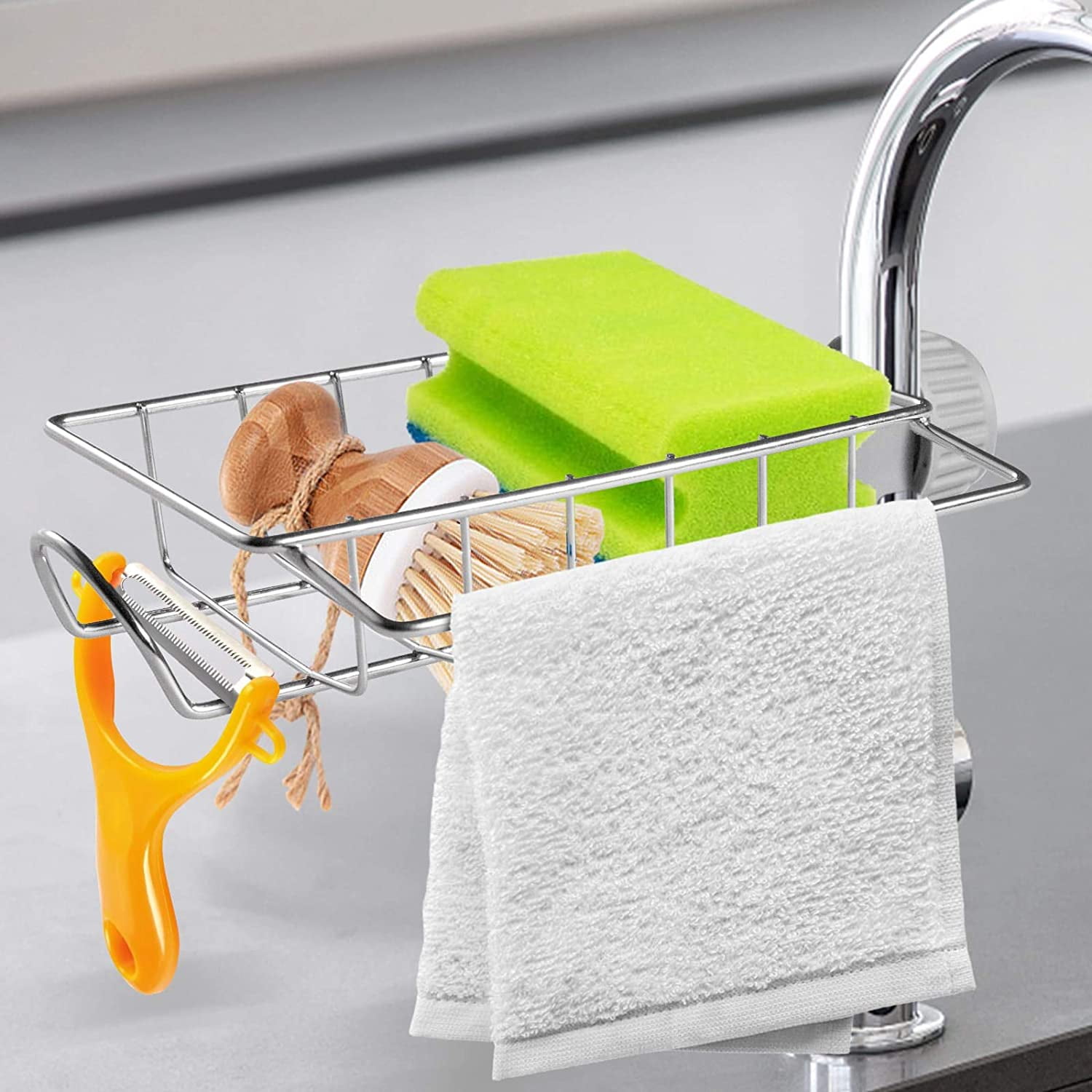 Kitchen Sink Strainer Drain Rack Foldable and Soap Sponge Holder