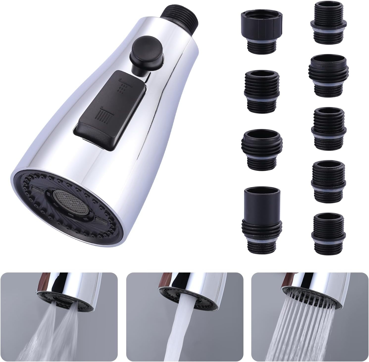 Kitchen Faucet Spray Head Chrome, 3Function Kitchen Sink Spray Nozzle