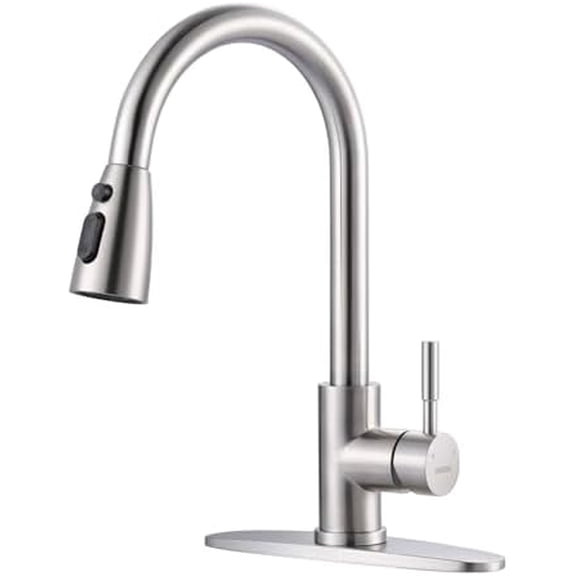 Kitchen Faucet with Sprayer, Kitchen Sink Faucet, SUS 304 Stainless Steel, High Arc Single Handle Brushed Nickel Kitchen Faucets with Pull Down Sprayer, Pull Out Kitchen Faucet with Deck Plate