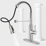 Kitchen Faucet - Spring Kitchen Sink Faucet with 3 Modes Pull Down Sprayer, Single Handle&Deck Plate for 1or3 Holes, 360 °     Rotation, Spot Resist Stainless Steel No Lead for RV Bar Home