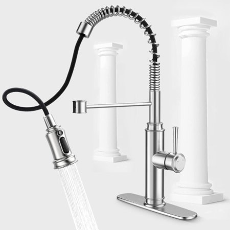 Kitchen Faucet Spring Sink w/ 3 Modes Pull Down Sprayer Single Handle Deck Plate