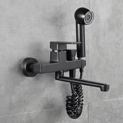 Kitchen Faucet Wall Mounted Kitchen Sink Faucets Black Two Hole Spray Gun Brass Hot and Cold Water Kitchen Sink Faucet-20Cm