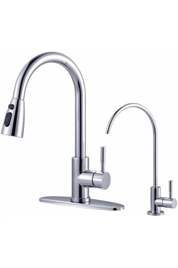 Kitchen Faucet and Water Filter Faucet Combo,  Stainless Steel Kitchen Sink Faucet with Drinking Water Faucet for Reverse Osmosis or Water Filtration System, Chrome