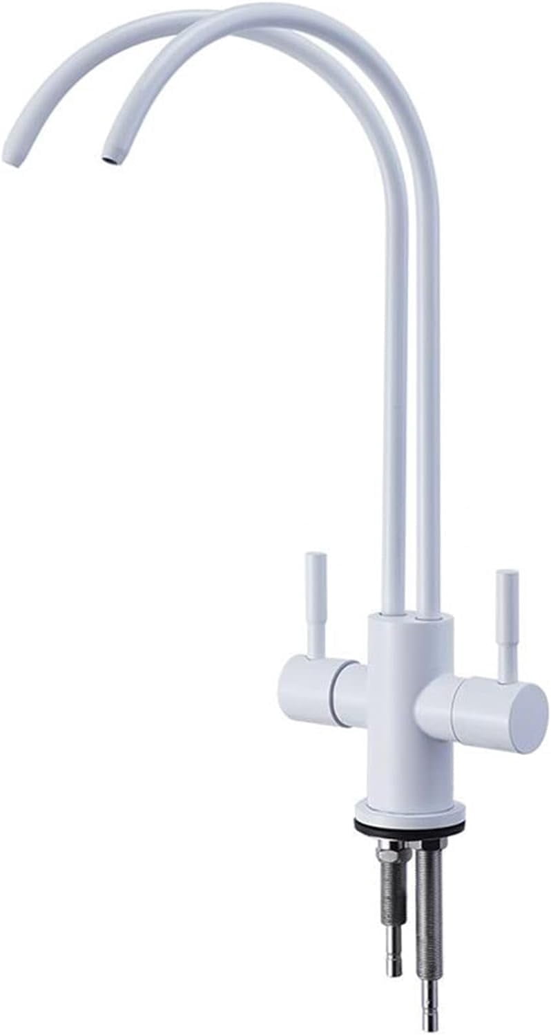 Kitchen Faucet Water Filter White Stainless Steel Swivel Double Tube Double Outlet Water Purifier
