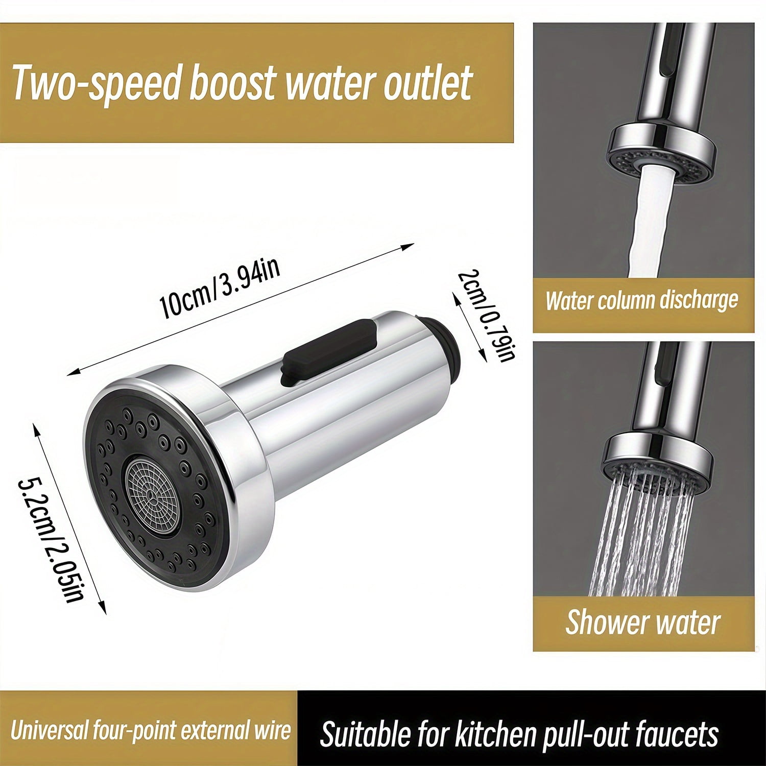Kitchen Faucet Water-Saving Shower Head Accessory Trumpet-Shaped Button-Type Switching Anti-Splash Aerator Universal G1/2 Interface 2 Kinds of Water Flow Modes Free Switching
