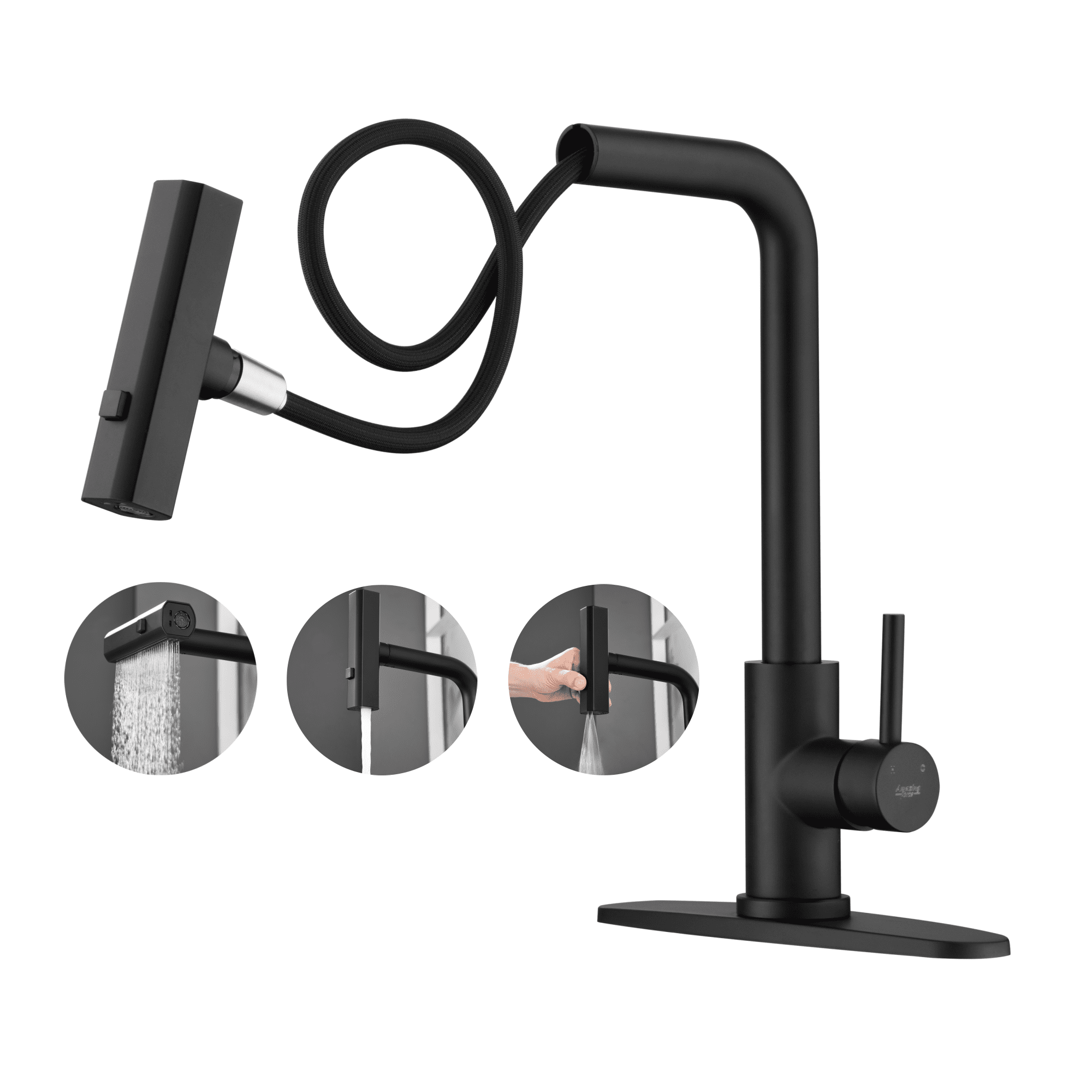 Matte Black Modern Kitchen Faucet with Pull Down Sprayer
