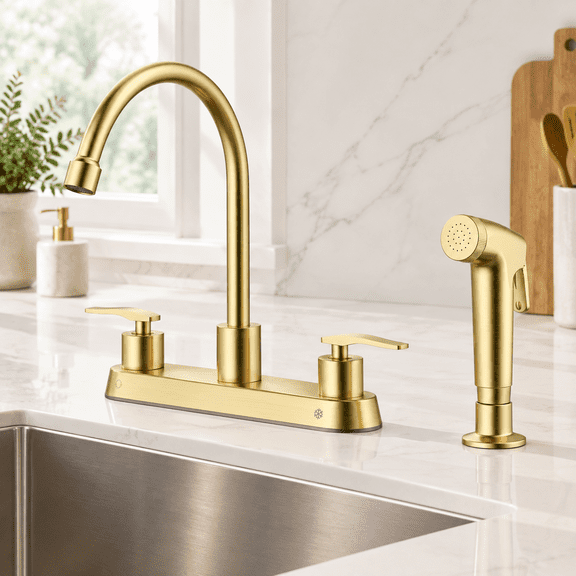 Kitchen Faucet With Side Sprayer 2 Handle 8 Inches 4 Holes Centerset Sink And Separate Pull Out Stainless Steel Taps Supply Lines