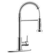 Kitchen Faucet w/ Pull Down Sprayer, High Arc Spring Kitchen Sink Faucet, Modern rv Single Handle Water faucets with Deck Plate&Water Lines, Dual Function for Bar/Laundry/Utility Sink, Brushed Nickel