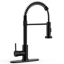 Kitchen Faucet w/ Pull Down Sprayer, High Arc Spring Kitchen Sink Faucet, Modern rv Single Handle Water faucets with Deck Plate&Water Lines, Dual Function for Bar/Laundry/Utility Sink(Matte Black)