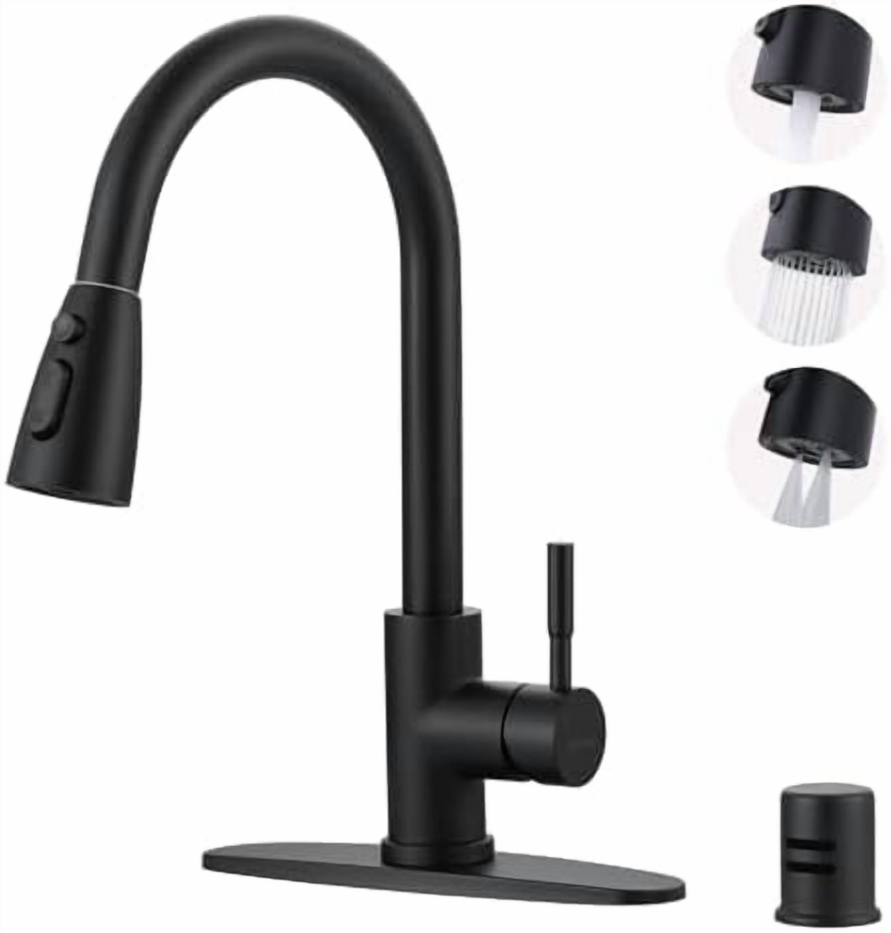 Kitchen Faucet with Air Gap:  Stainless Steel Kitchen Sink Faucet and Dishwasher Air Gap Kits for Kitchen Sink 2 or 4 Hole, Matte Black Finish
