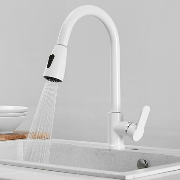 Kitchen Faucet with Pull Down Sprayer Brass Hot and Cold Water Sink Tap Swivel 360 Pull Down Kitchen Faucet White