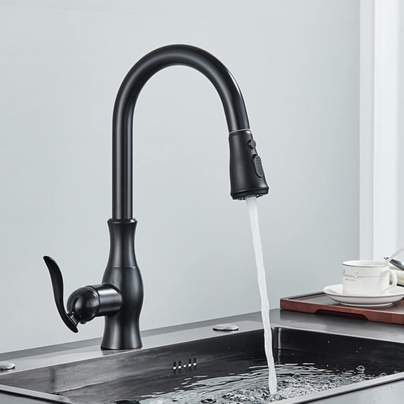 Kitchen Faucet with Pull Down Sprayer Brass Kitchen Sink Faucet with 2-Spray Mode Single Handle High Arc Modern Tap for Kitchen, RV, Bar,Matte black