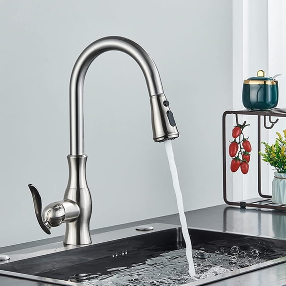 Kitchen Faucet with Pull Down Sprayer Brass Kitchen Sink Faucet with 2-Spray Mode Single Handle High Arc Modern Tap for Kitchen, RV, Bar,Matte black