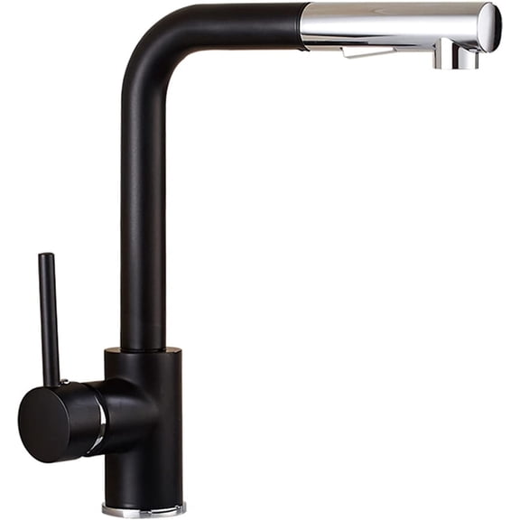 Kitchen Faucet with Pull Down Sprayer, Brass Rotatable Pull-Out Kitchen Sink Faucet, Single Handle Single Hole Hot and Cold Water Mixer Tap, Black
