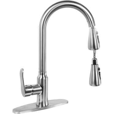Xifumixertaps Brushed Nickel Kitchen Faucet – Pull Down Sprayer, Single Handle, Swivel Mixer – Deck Mount, Low Lead Compliant
