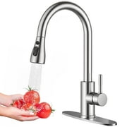 ATUPEN Kitchen Faucet with Pull Down Sprayer - Brushed Nickel Kitchen Sink Faucets 1/3 Hole Single Handle High Arc Stainless Steel