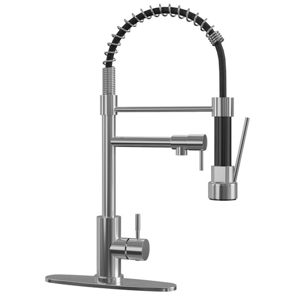 Kitchen Faucet with Pull Down Sprayer, Commercial Gold Kitchen Sink Faucet Single Handle Spring Two Nozzles Faucets Siliver
