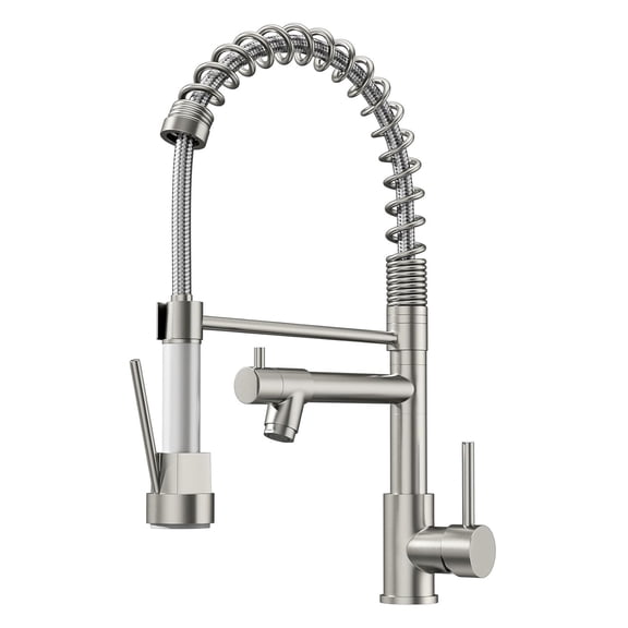 Brushed Nickel Double-Headed Kitchen Pull Down Sprayer Commercial Style Single Handle High Pressure Faucet