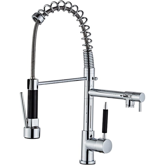 Kitchen Faucet with Pull Down Sprayer, Contemporary Dual Spout Spring Kitchen Sink Solid Brass High Arch 360 Swivel Single Handle Kitchen Mixer Tap