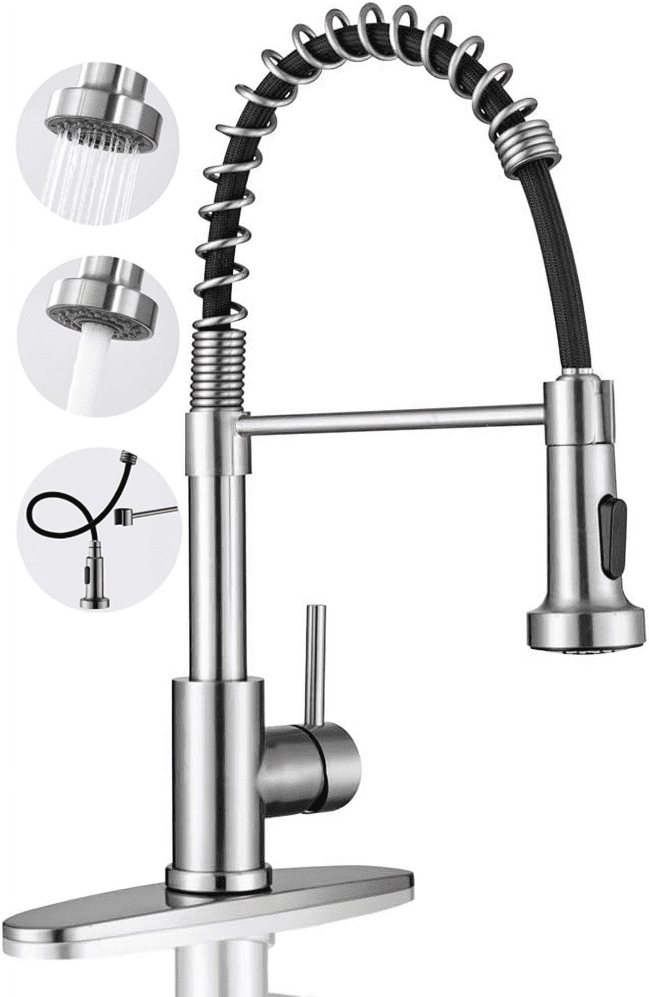 Brushed Nickel Single Handle Spring Kitchen Faucet with Pull Down Sprayer