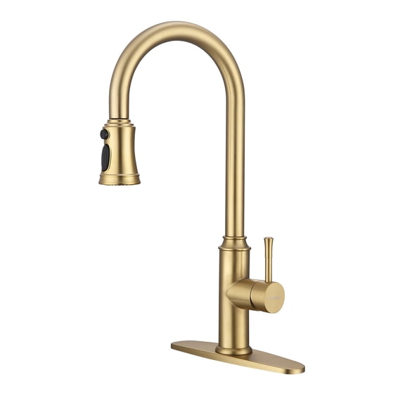 Kitchen Faucet with Pull Down Sprayer,Stainless Steel Sink Faucet with Deck Plate,Single Handle High Arc Brushed Gold Pull Out Kitchen Faucets