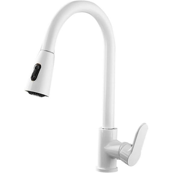 Kitchen Faucet with Pull Out Spray Kitchen Sink faucets Telescopic 360° Rotatable Brass Multifunction Kitchen Mixer Faucet-White