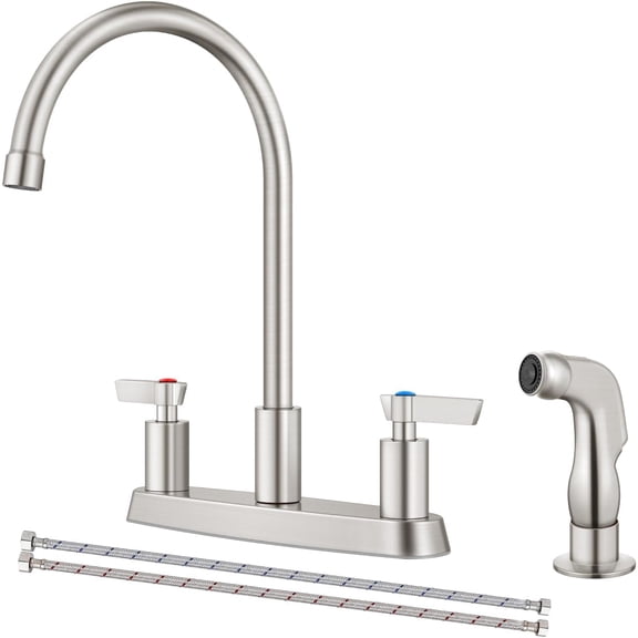 Kitchen Faucet with Side Sprayer, 8 Inch Centerset 4-Hole Nickel