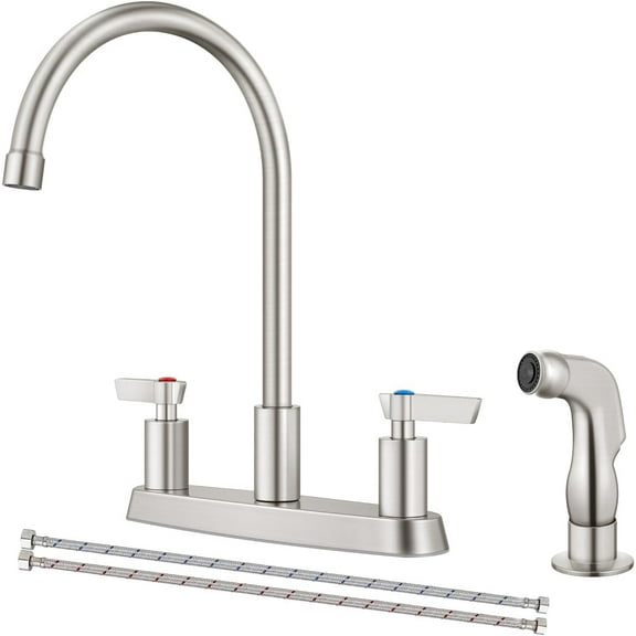 Kitchen Faucet with Sprayer 2 Handle Kitchen Sink Faucets 8 Inch Centerset 3 Hole with Supply Lines Brushed Nickel