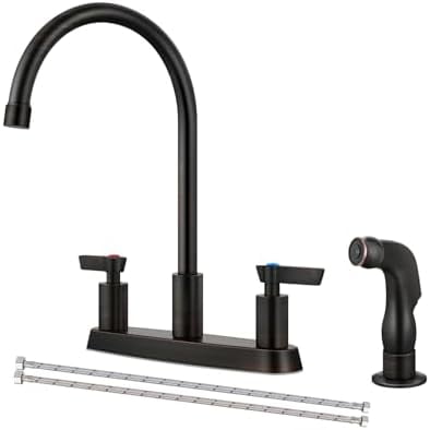 Kitchen Faucet with Sprayer 2 Handle Kitchen Sink Faucets 8 Inch Centerset 3 Hole with Supply Lines Oil Rubbed Bronze