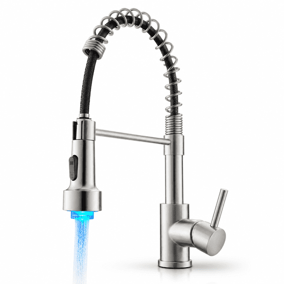 Spring Kitchen Spray Kitchen Faucet with Sprayer LED Light High Arc Spring 304 Stainless ...