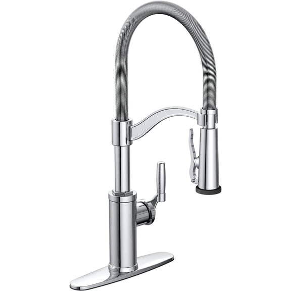 Kitchen Faucet with Sprayer, Single Hole Kitchen Sink Faucet with 3 Hole Panel, Polished Chrome Faucet for Bars, Hotels, and RVs (Pull Out Sprayer)