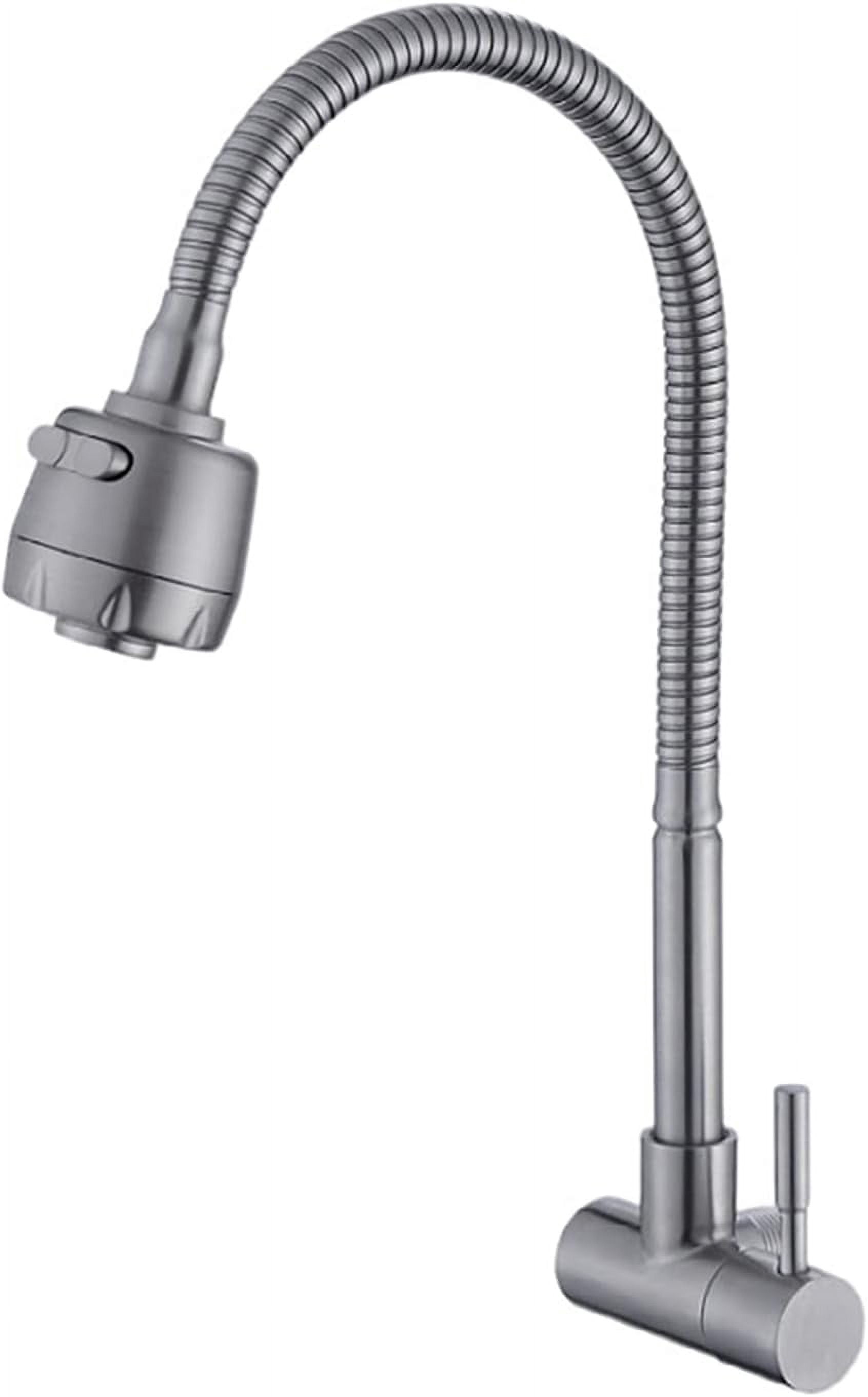 Kitchen Faucets, 304 Stainless Steel Single Cold-in-Wall Sink Faucet, Wall-Mounted Universal Swivel Sink Tap, Single Handle Single Hole, Brushed Nickel