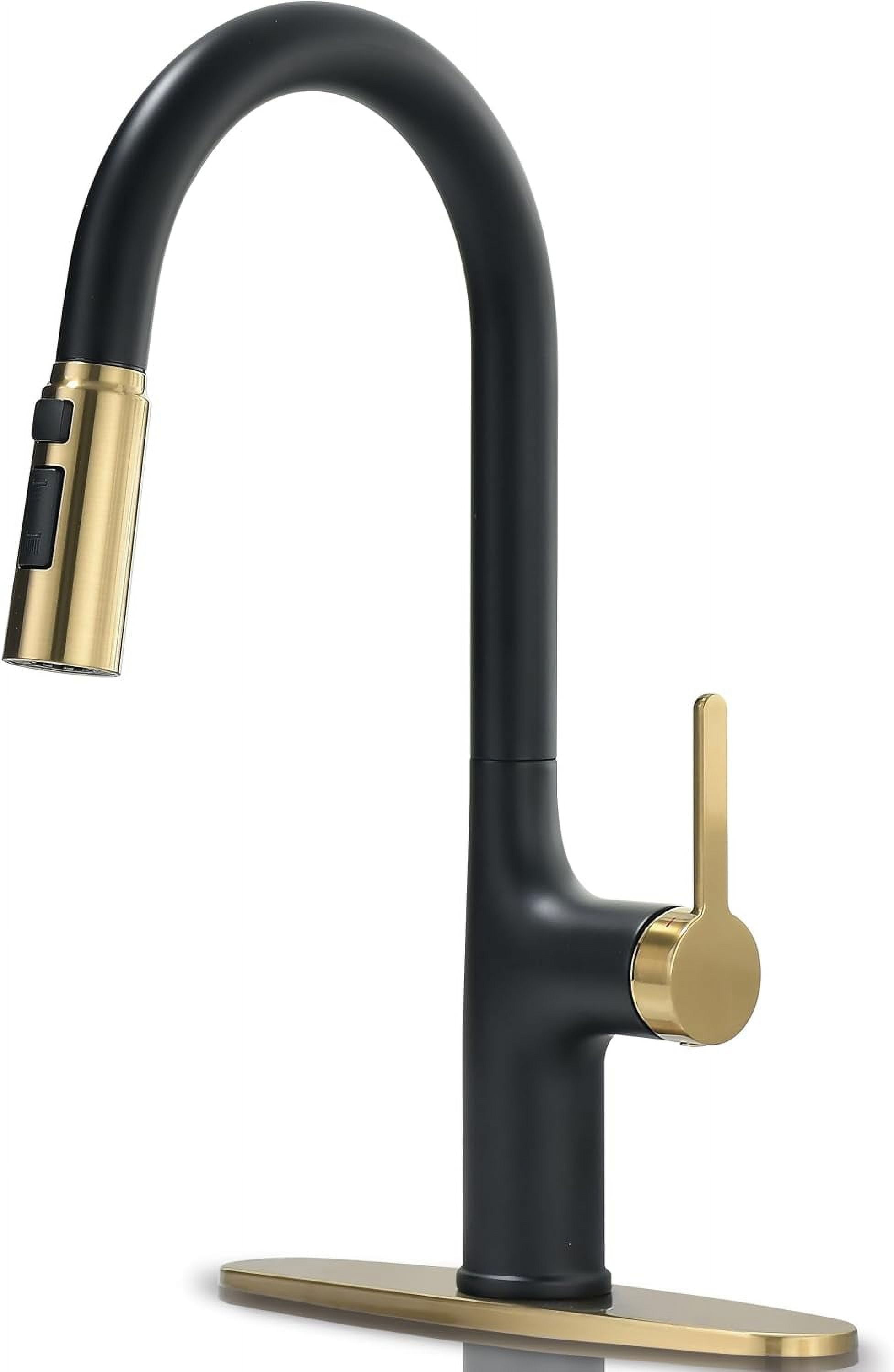 Black and Gold Stainless Steel Pull Down Kitchen Faucet with Sprayer
