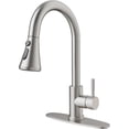 thumbnail image 1 of Kitchen Faucets, Brushed Nickel Kitchen Faucet with Pull-Down Sprayer, Stainless Steel Sink Faucet for Farmhouse, RV, and Bar, Pull Out Kitchen Faucet with Deck Plate and 1/2'' Adapters, 1 of 6