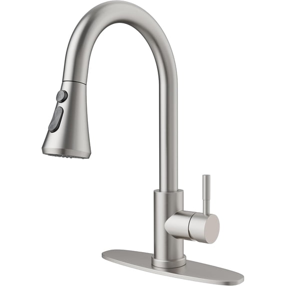 Kitchen Faucets, Brushed Nickel Kitchen Faucet with Pull-Down Sprayer, Stainless Steel Sink Faucet for Farmhouse, RV, and Bar, Pull Out Kitchen Faucet with Deck Plate and 1/2'' Adapters