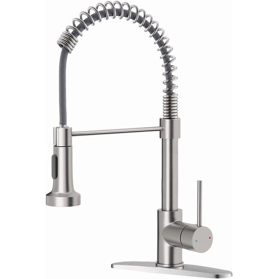 Kitchen Faucets, Brushed Nickel Sink Faucet with Pull Down Sprayer Single Handle Deck Plate Stainless Steel, Suitable for Farmhouse Camper Laundry Rv Bar - 9009SN