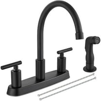 Kitchen Faucets, High Arc 360°Rotating Spout Kitchen Sink Faucet 2 Handle 8 Inch Centerset RV Kitchen Faucet with Supply Lines, 3 Hole Kitchen Faucet with Side Sprayer, Matte Black
