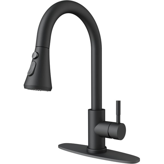 Kitchen Faucets, Matte Black Kitchen Faucet with Pull-Down Sprayer, Stainless Steel Sink Faucet for Farmhouse, RV, and Bar, Pull Out Kitchen Faucet with Deck Plate and 1/2'' Adapters