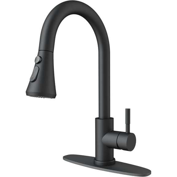 Kitchen Faucets, Matte Black Kitchen Faucet with Pull-Down Sprayer, Stainless Steel Sink Faucet for Farmhouse, RV, and Bar, Pull Out Kitchen Faucet with Deck Plate and 1/2'' Adapters