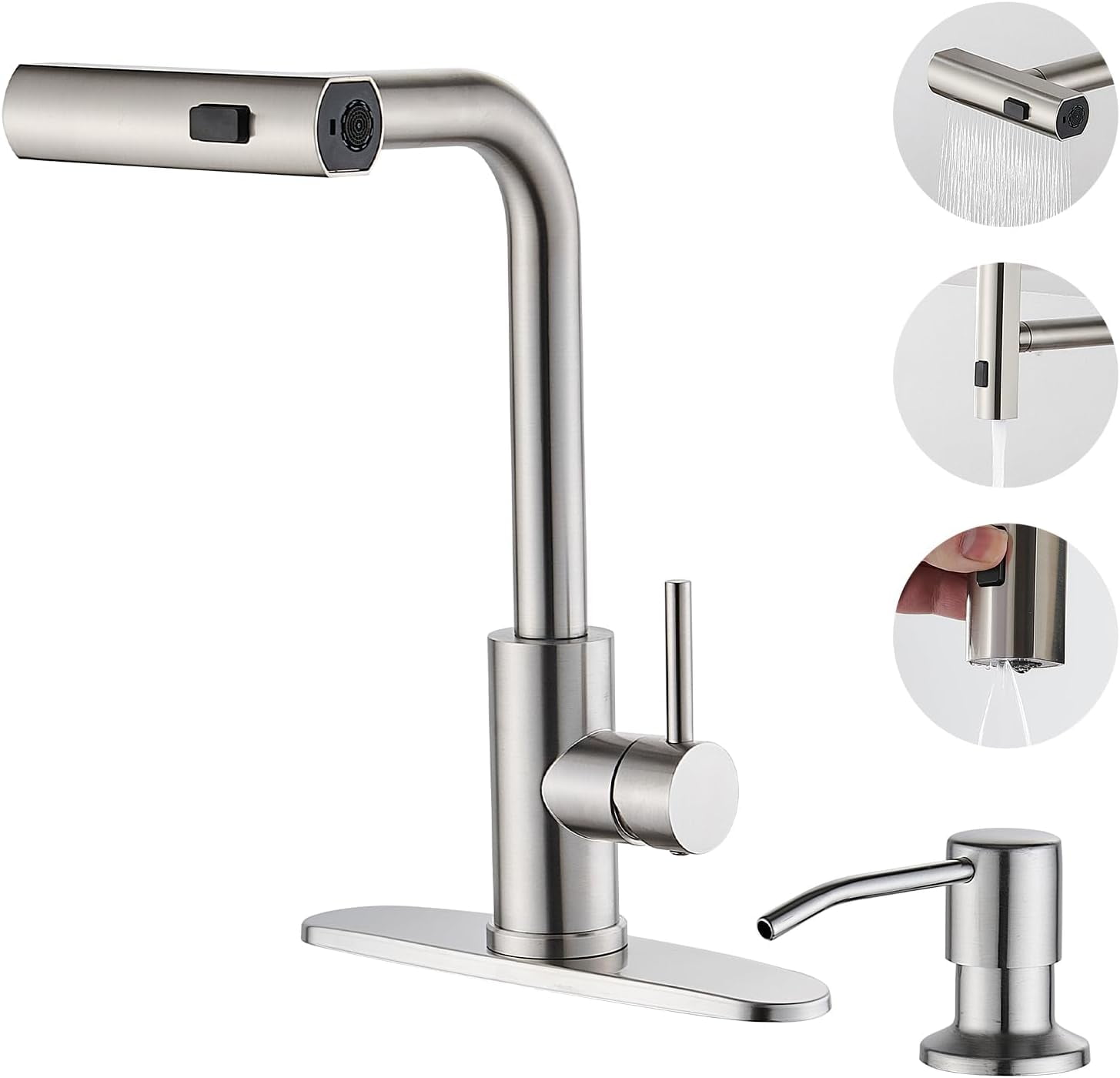 Brushed Nickel Stainless Steel Pull-Down Kitchen Faucet with Spray Modes