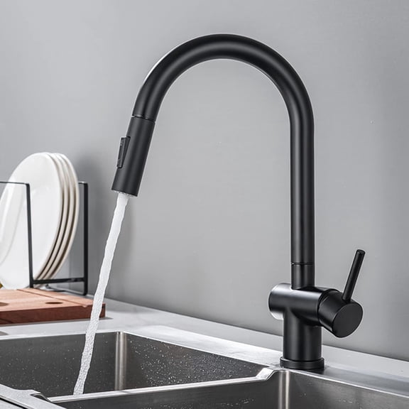Kitchen Faucets with Pull Out Spray, Kitchen Sink Mixer Faucet Swivel Stainless Steel Hot and Cold Water Telescoping Pull Out Kitchen Mixer Faucet-Black