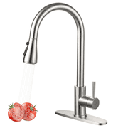 Kitchen Faucets with Pull Down Sprayer (3 Modes), Brushed Nickel Kitchen Faucet Single Hole, Single Handle Kitchen Sink Faucet, High Arc 304 SUS Stainless Steel Faucet for Kitchen, Bar, RV